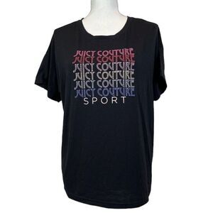 Juicy‎ Couture Sport Crew Neck Tee Repeat Logo Multicolor Graphic Black Large